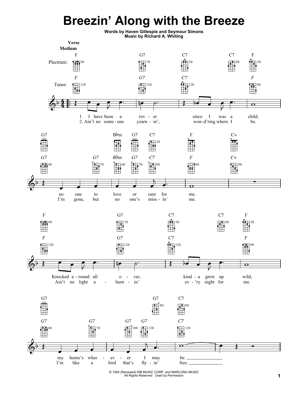 Download Haven Gillespie Breezin' Along With The Breeze Sheet Music and learn how to play Banjo PDF digital score in minutes