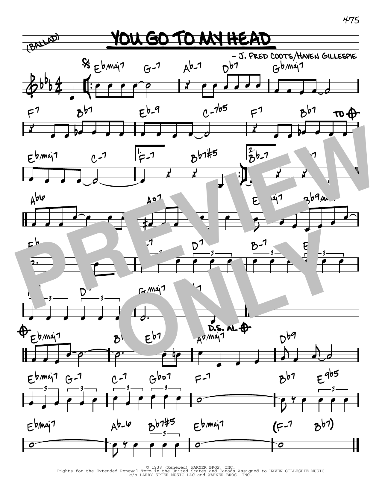 Download Haven Gillespie You Go To My Head Sheet Music and learn how to play Real Book – Melody & Chords PDF digital score in minutes