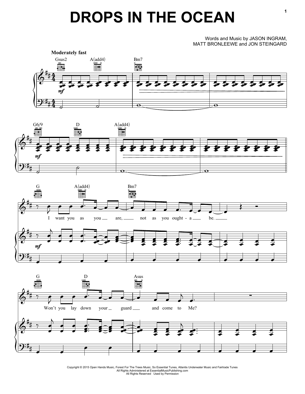 Download Hawk Nelson Drops In The Ocean Sheet Music and learn how to play Piano, Vocal & Guitar (Right-Hand Melody) PDF digital score in minutes