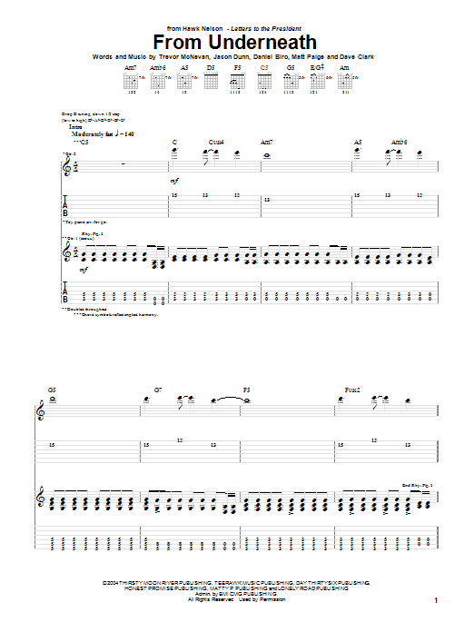 Download Hawk Nelson From Underneath Sheet Music and learn how to play Guitar Tab PDF digital score in minutes