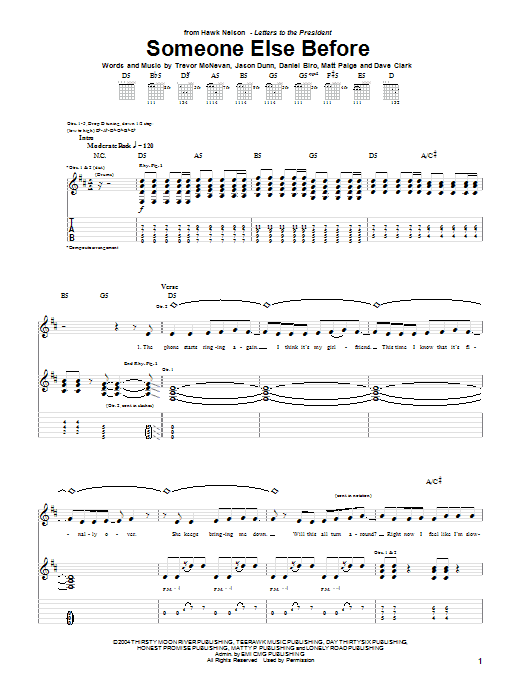 Download Hawk Nelson Someone Else Before Sheet Music and learn how to play Guitar Tab PDF digital score in minutes