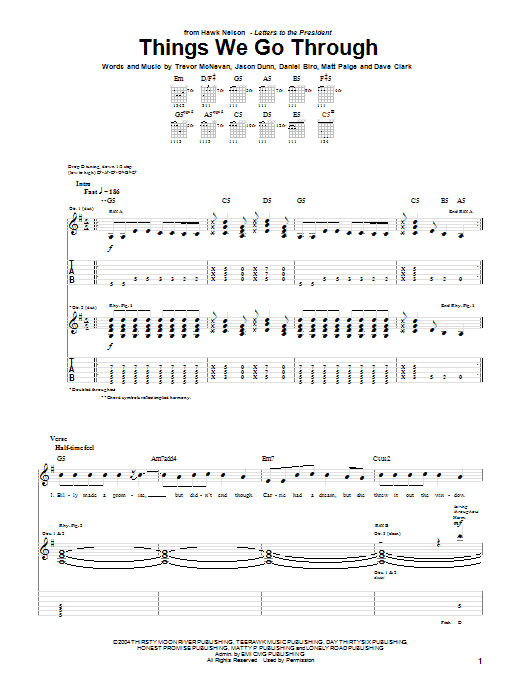 Download Hawk Nelson Things We Go Through Sheet Music and learn how to play Guitar Tab PDF digital score in minutes