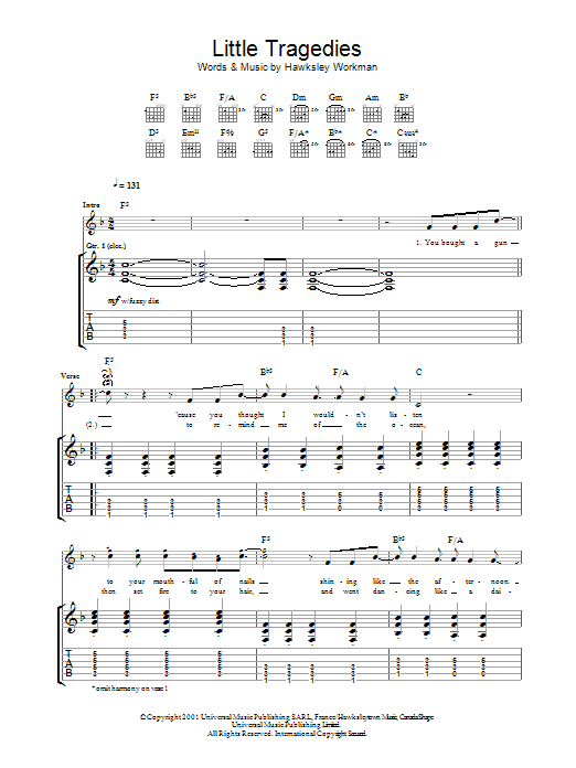 Download Hawksley Workman Little Tragedies Sheet Music and learn how to play Guitar Tab PDF digital score in minutes