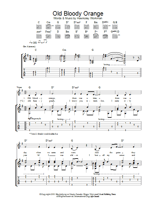 Download Hawksley Workman Old Bloody Orange Sheet Music and learn how to play Guitar Tab PDF digital score in minutes