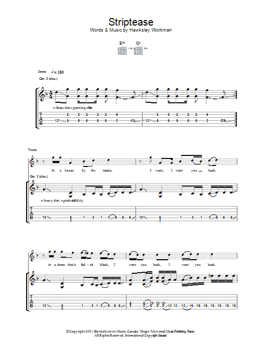 Download Hawksley Workman Striptease Sheet Music and learn how to play Guitar Tab PDF digital score in minutes