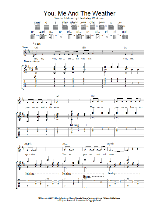 Download Hawksley Workman You Me And The Weather Sheet Music and learn how to play Guitar Tab PDF digital score in minutes