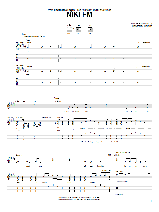 Download Hawthorne Heights Niki FM Sheet Music and learn how to play Guitar Tab PDF digital score in minutes