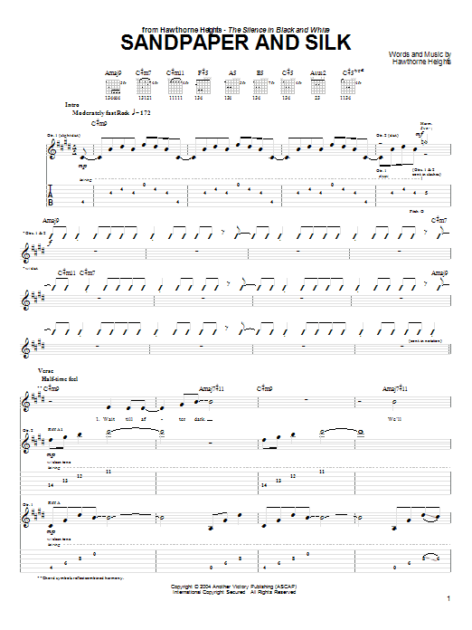 Download Hawthorne Heights Sandpaper And Silk Sheet Music and learn how to play Guitar Tab PDF digital score in minutes