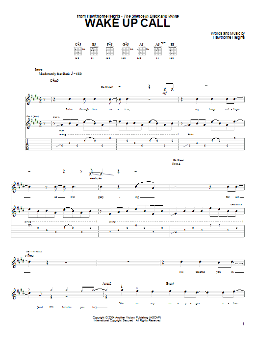 Download Hawthorne Heights Wake Up Call Sheet Music and learn how to play Guitar Tab PDF digital score in minutes