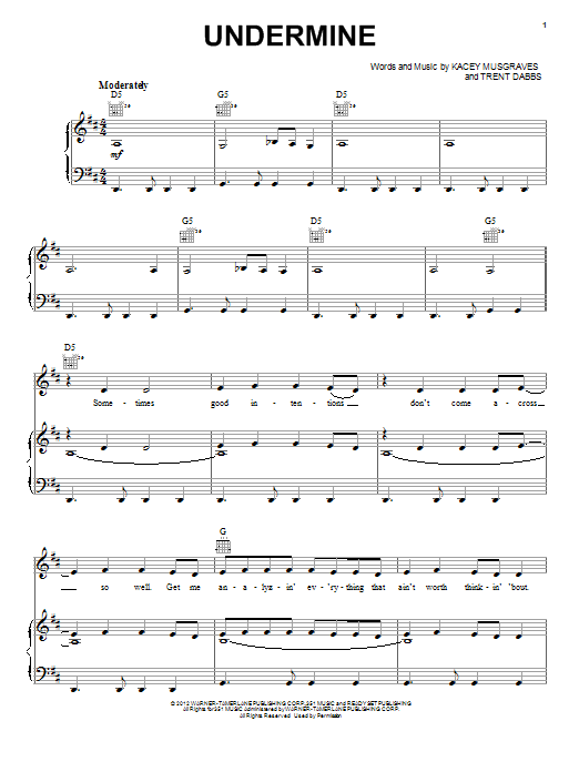 Download Hayden Panettiere and Charles Esten Undermine (from the TV series 'Nashville') Sheet Music and learn how to play Piano, Vocal & Guitar (Right-Hand Melody) PDF digital score in minutes