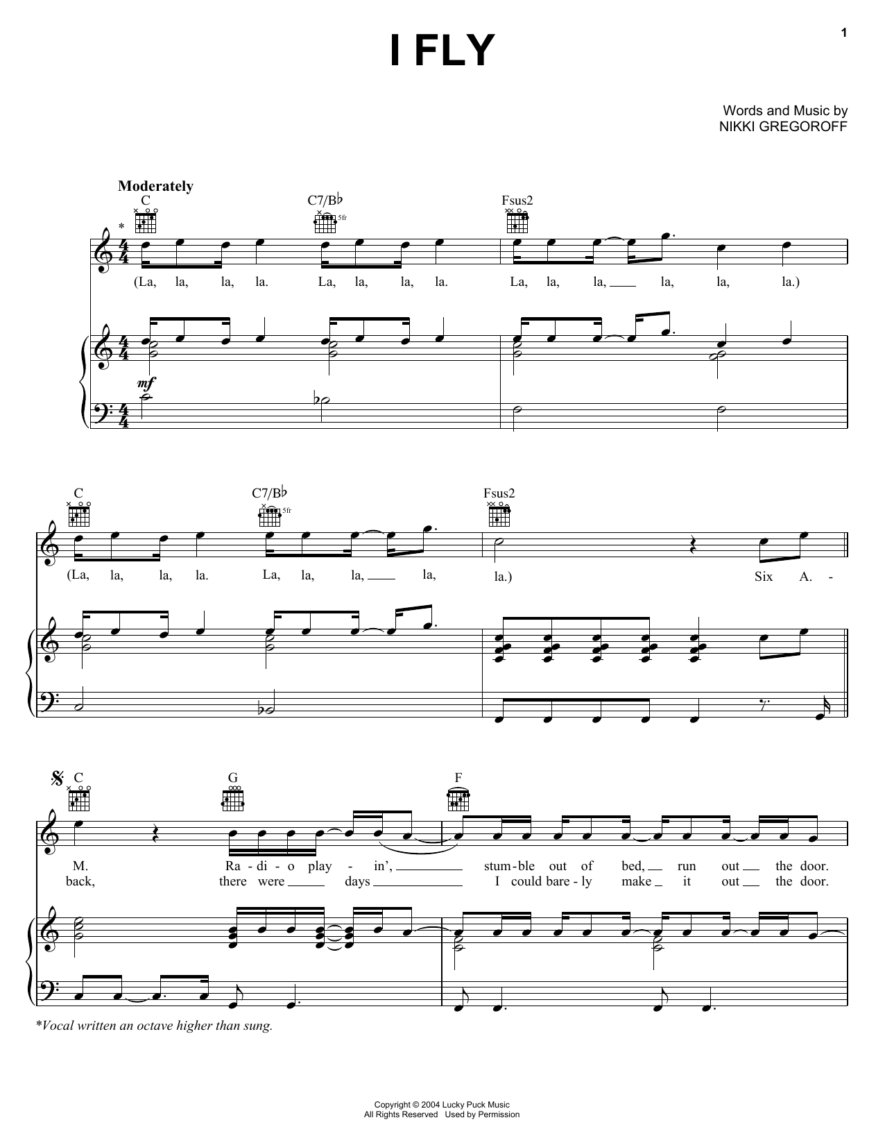 Download Hayden Panettiere I Fly Sheet Music and learn how to play Piano, Vocal & Guitar (Right-Hand Melody) PDF digital score in minutes