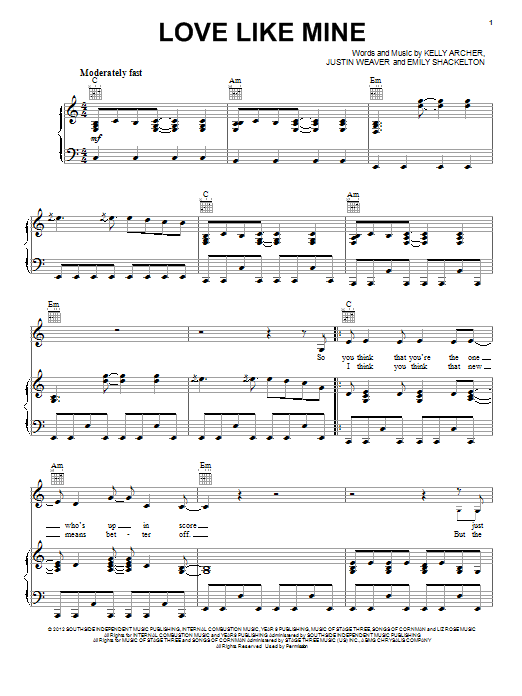 Download Hayden Panettiere Love Like Mine (from the TV series 'Nashville') Sheet Music and learn how to play Piano, Vocal & Guitar (Right-Hand Melody) PDF digital score in minutes