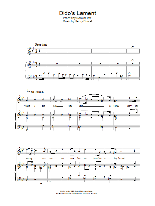 Download Hayley Westenra Dido's Lament Sheet Music and learn how to play Piano, Vocal & Guitar PDF digital score in minutes