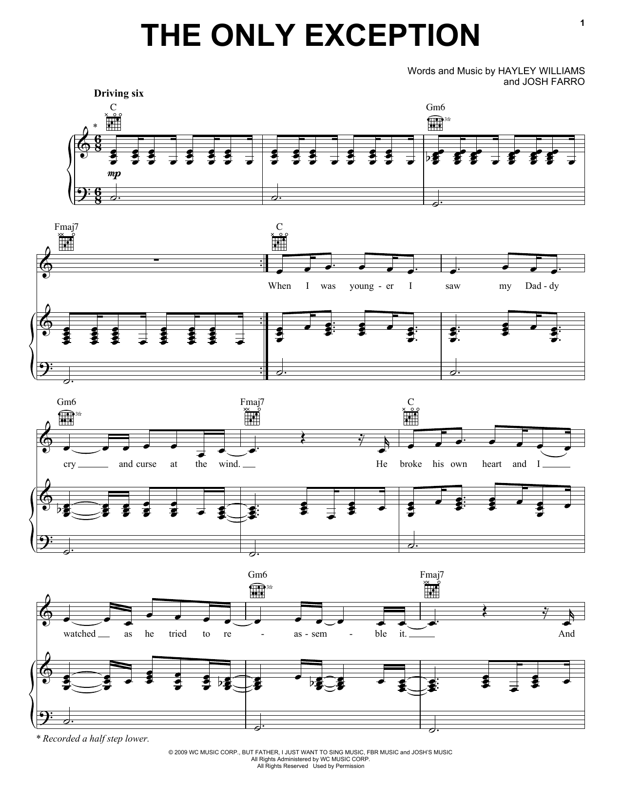 Download Hayley Williams The Only Exception Sheet Music and learn how to play Lyrics & Chords PDF digital score in minutes