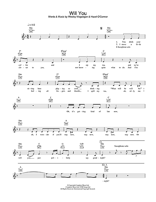 Hazel O Connor Will You Sheet Music Notes Download Printable Pdf Score 32506