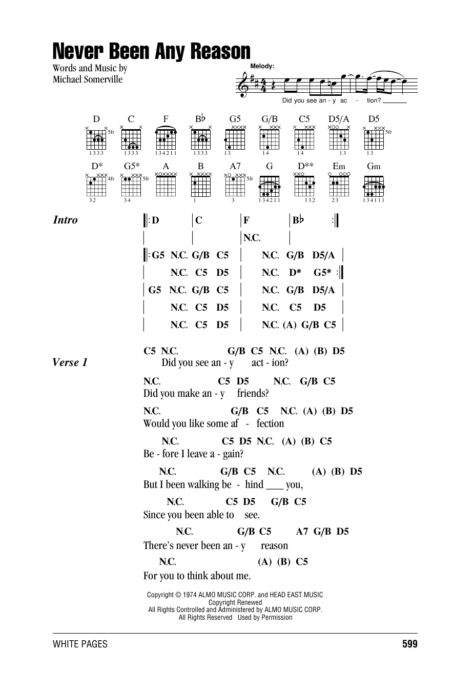 Download Head East Never Been Any Reason Sheet Music and learn how to play Guitar Lead Sheet PDF digital score in minutes