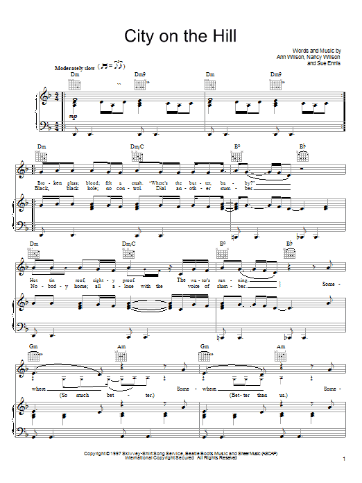 Download Heart City On The Hill Sheet Music and learn how to play Piano, Vocal & Guitar (Right-Hand Melody) PDF digital score in minutes