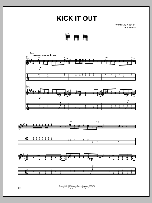 Download Heart Kick It Out Sheet Music and learn how to play Guitar Tab PDF digital score in minutes