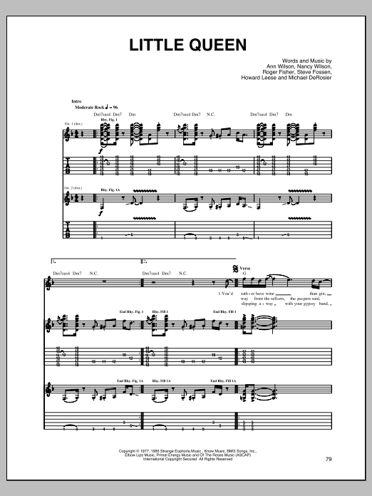 Download Heart Little Queen Sheet Music and learn how to play Guitar Tab PDF digital score in minutes