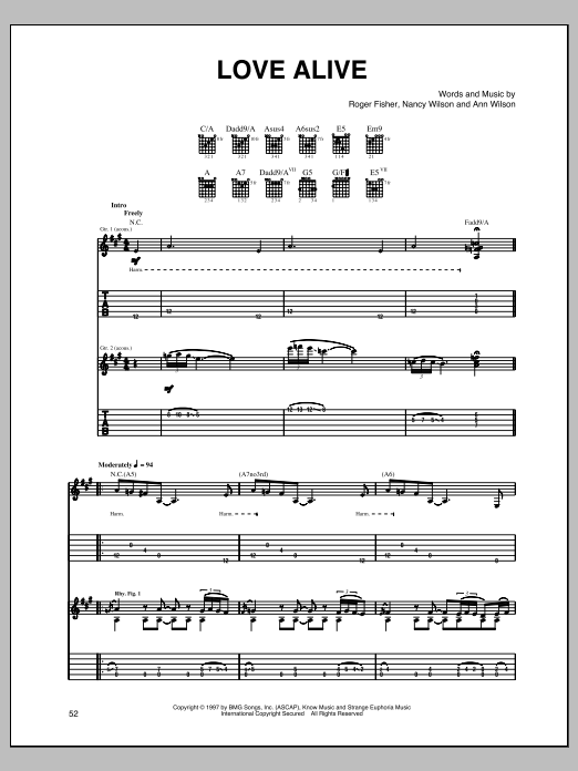 Download Heart Love Alive Sheet Music and learn how to play Guitar Tab PDF digital score in minutes