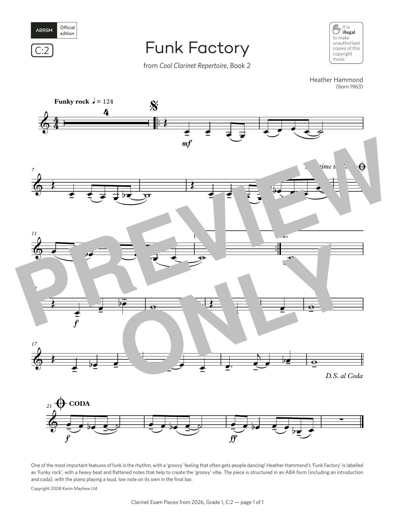 Download Heather Hammond Funk Factory (Grade 1, list C2, from the ABRSM Clarinet Syllabus from 2026) Sheet Music and learn how to play Clarinet Solo PDF digital score in minutes