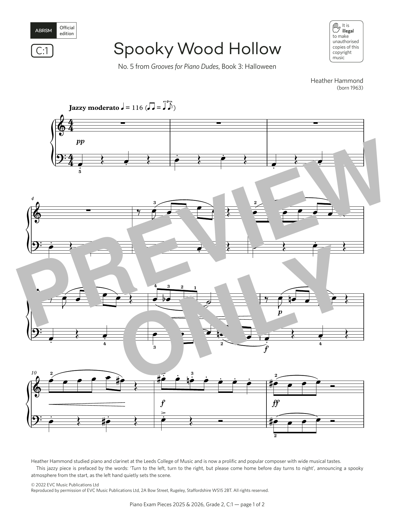 Download Heather Hammond Spooky Wood Hollow (Grade 2, list C1, from the ABRSM Piano Syllabus 2025 & 2026) Sheet Music and learn how to play Piano Solo PDF digital score in minutes