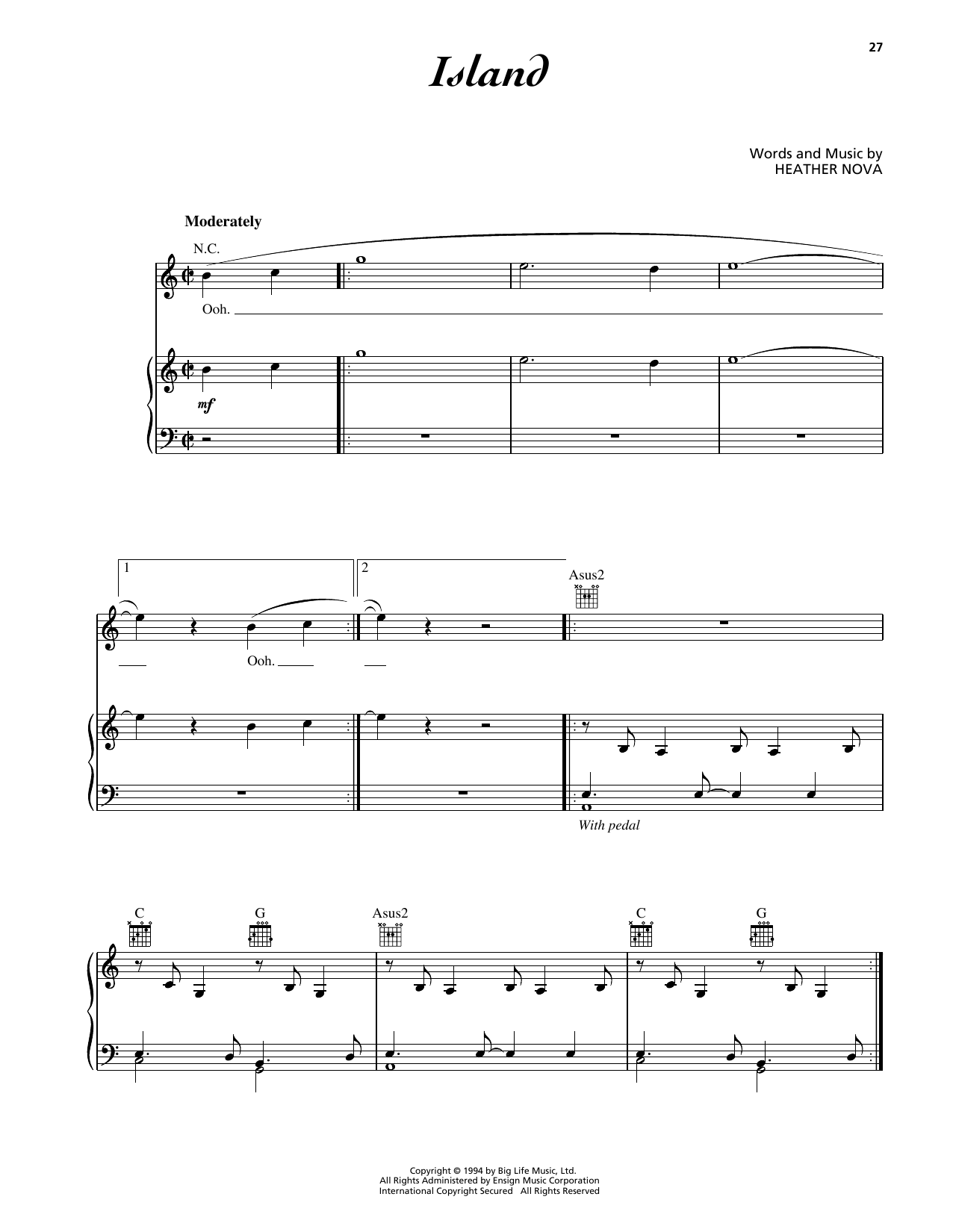 Download Heather Nova Island Sheet Music and learn how to play Piano, Vocal & Guitar Chords (Right-Hand Melody) PDF digital score in minutes