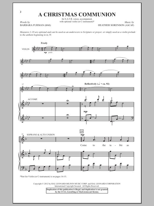 Download Heather Sorenson A Christmas Communion Sheet Music and learn how to play SATB PDF digital score in minutes