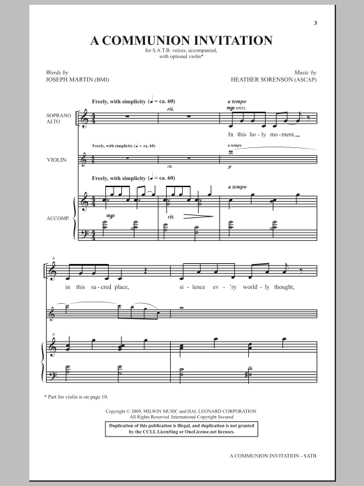 Download Heather Sorenson A Communion Invitation Sheet Music and learn how to play SATB Choir PDF digital score in minutes