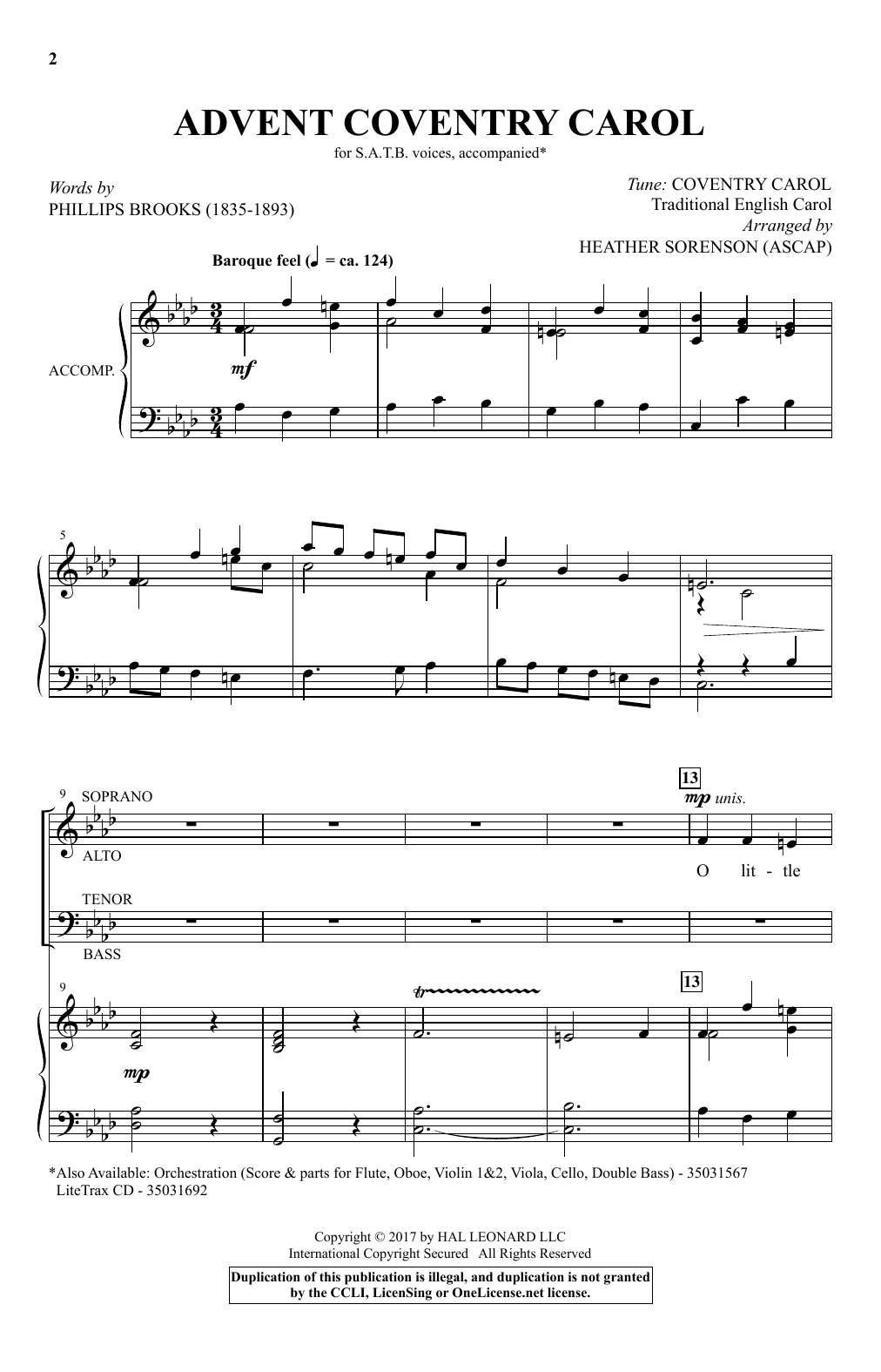Download Heather Sorenson Advent Coventry Carol Sheet Music and learn how to play SATB PDF digital score in minutes
