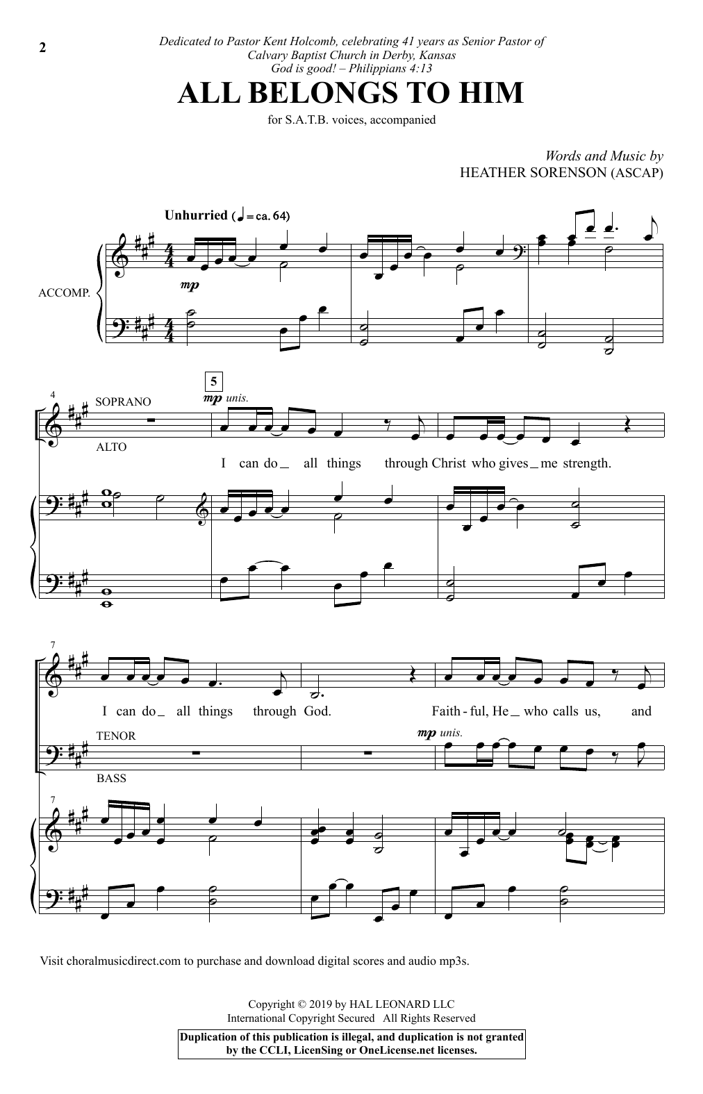 Download Heather Sorenson All Belongs To Him Sheet Music and learn how to play SATB Choir PDF digital score in minutes