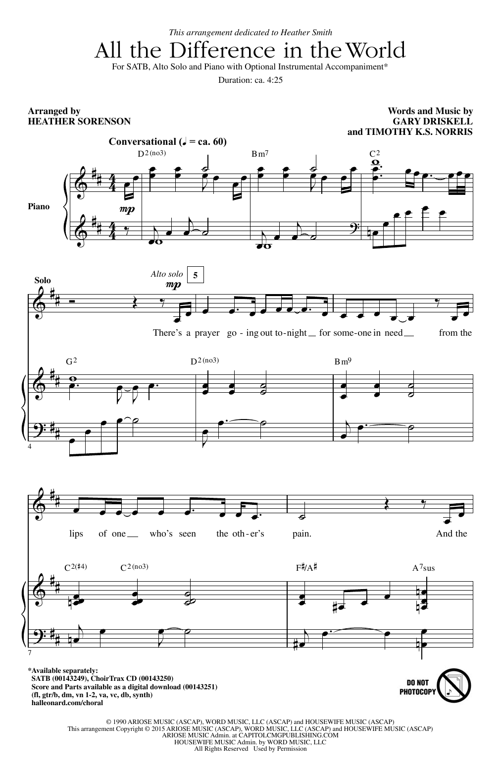 Download Heather Sorenson All The Difference In The World Sheet Music and learn how to play SATB PDF digital score in minutes