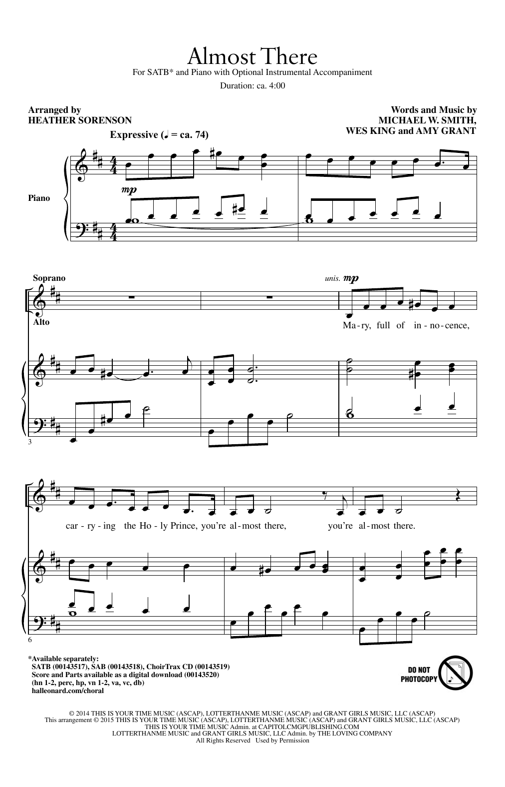 Download Heather Sorenson Almost There Sheet Music and learn how to play SATB PDF digital score in minutes