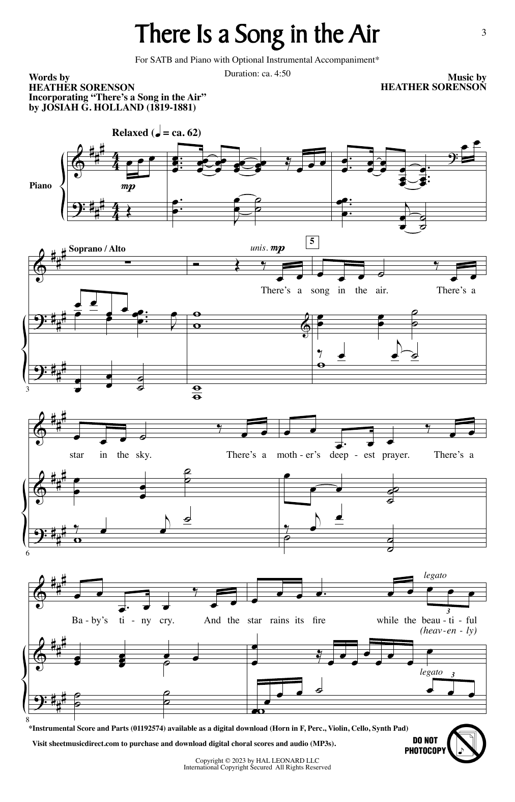 Download Heather Sorenson and Josiah G. Holland There Is A Song In The Air Sheet Music and learn how to play SATB Choir PDF digital score in minutes