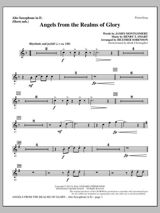 Download Heather Sorenson Angels From The Realms Of Glory - Alto Sax (sub. Horn) Sheet Music and learn how to play Choir Instrumental Pak PDF digital score in minutes