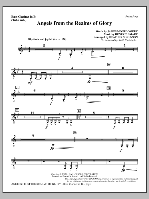 Download Heather Sorenson Angels From The Realms Of Glory - Bass Clarinet (sub. Tuba) Sheet Music and learn how to play Choir Instrumental Pak PDF digital score in minutes