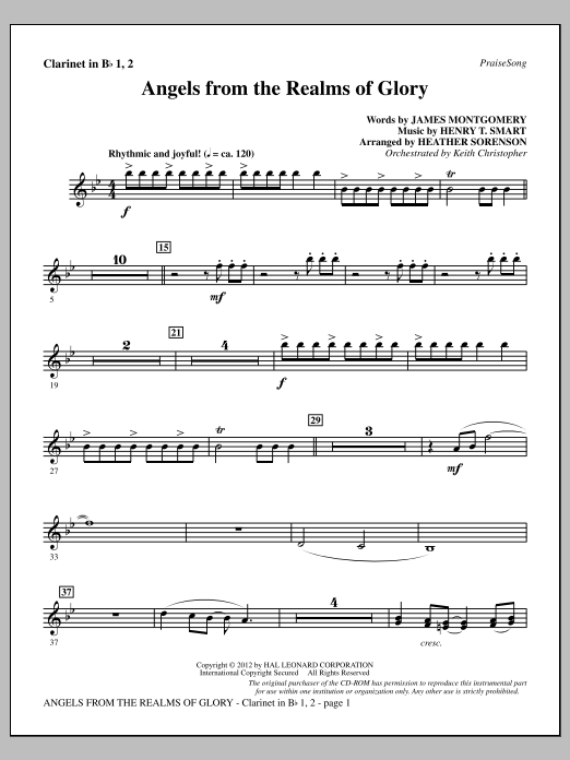 Download Heather Sorenson Angels From The Realms Of Glory - Bb Clarinet 1 & 2 Sheet Music and learn how to play Choir Instrumental Pak PDF digital score in minutes