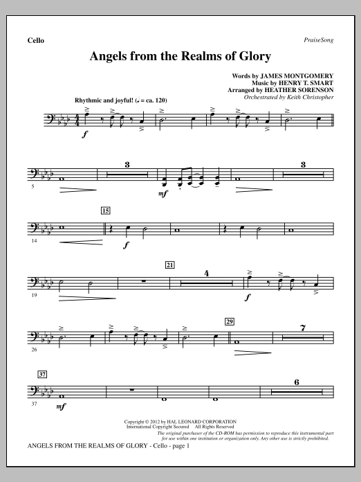 Download Heather Sorenson Angels From The Realms Of Glory - Cello Sheet Music and learn how to play Choir Instrumental Pak PDF digital score in minutes