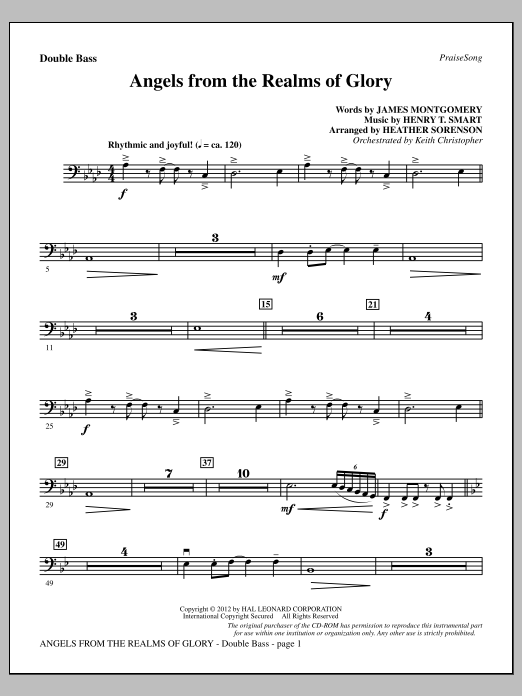 Download Heather Sorenson Angels From The Realms Of Glory - Double Bass Sheet Music and learn how to play Choir Instrumental Pak PDF digital score in minutes