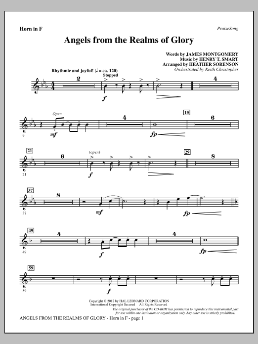 Download Heather Sorenson Angels From The Realms Of Glory - F Horn Sheet Music and learn how to play Choir Instrumental Pak PDF digital score in minutes