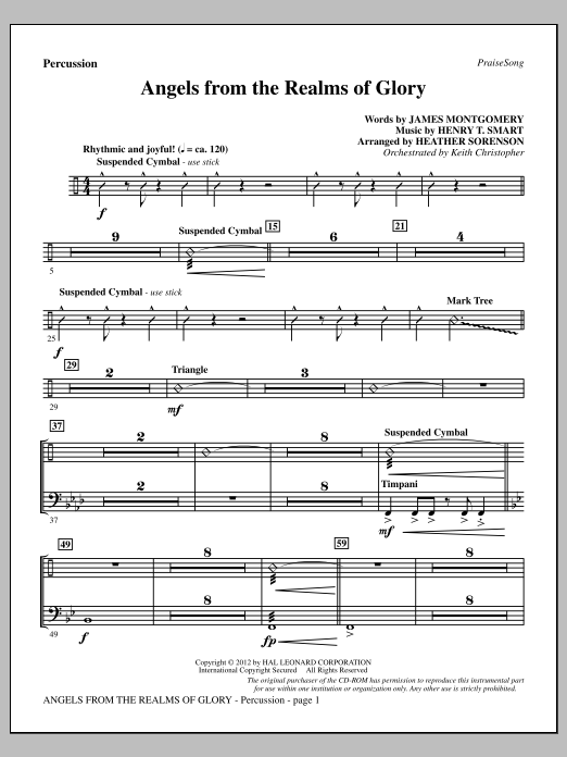 Download Heather Sorenson Angels From The Realms Of Glory - Percussion Sheet Music and learn how to play Choir Instrumental Pak PDF digital score in minutes