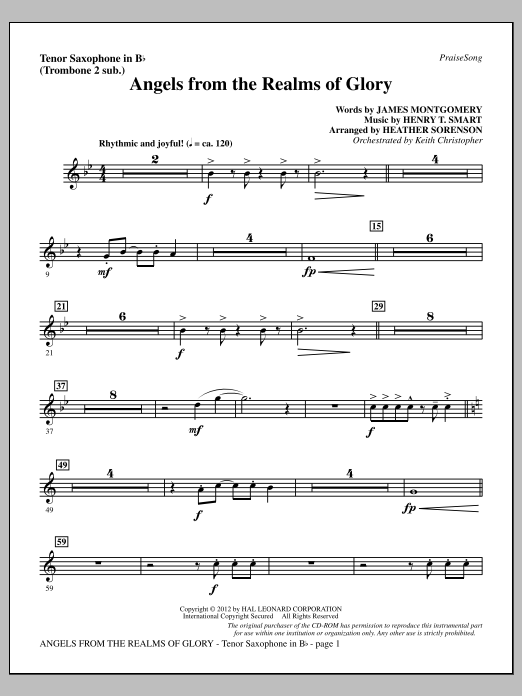 Download Heather Sorenson Angels From The Realms Of Glory - Tenor Sax (sub. Tbn 2) Sheet Music and learn how to play Choir Instrumental Pak PDF digital score in minutes