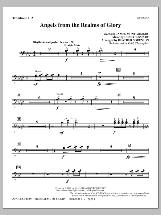 Download Heather Sorenson Angels From The Realms Of Glory - Trombone 1 & 2 Sheet Music and learn how to play Choir Instrumental Pak PDF digital score in minutes