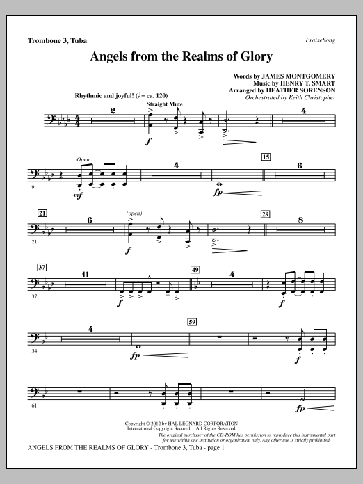 Download Heather Sorenson Angels From The Realms Of Glory - Trombone 3/Tuba Sheet Music and learn how to play Choir Instrumental Pak PDF digital score in minutes