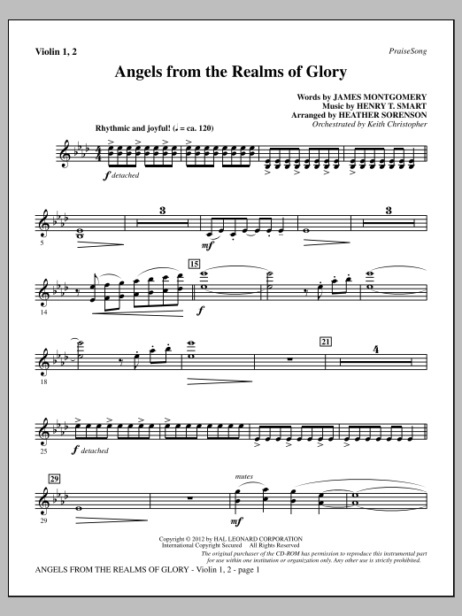 Download Heather Sorenson Angels From The Realms Of Glory - Violin 1, 2 Sheet Music and learn how to play Choir Instrumental Pak PDF digital score in minutes