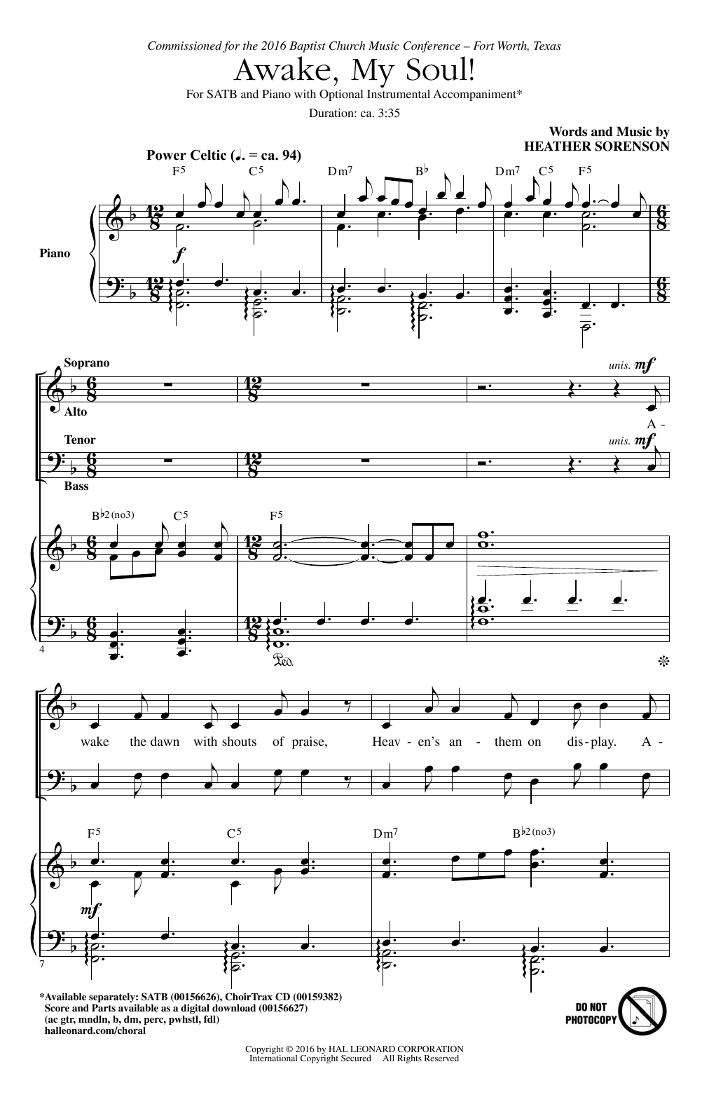 Download Heather Sorenson Awake, My Soul! Sheet Music and learn how to play SATB PDF digital score in minutes