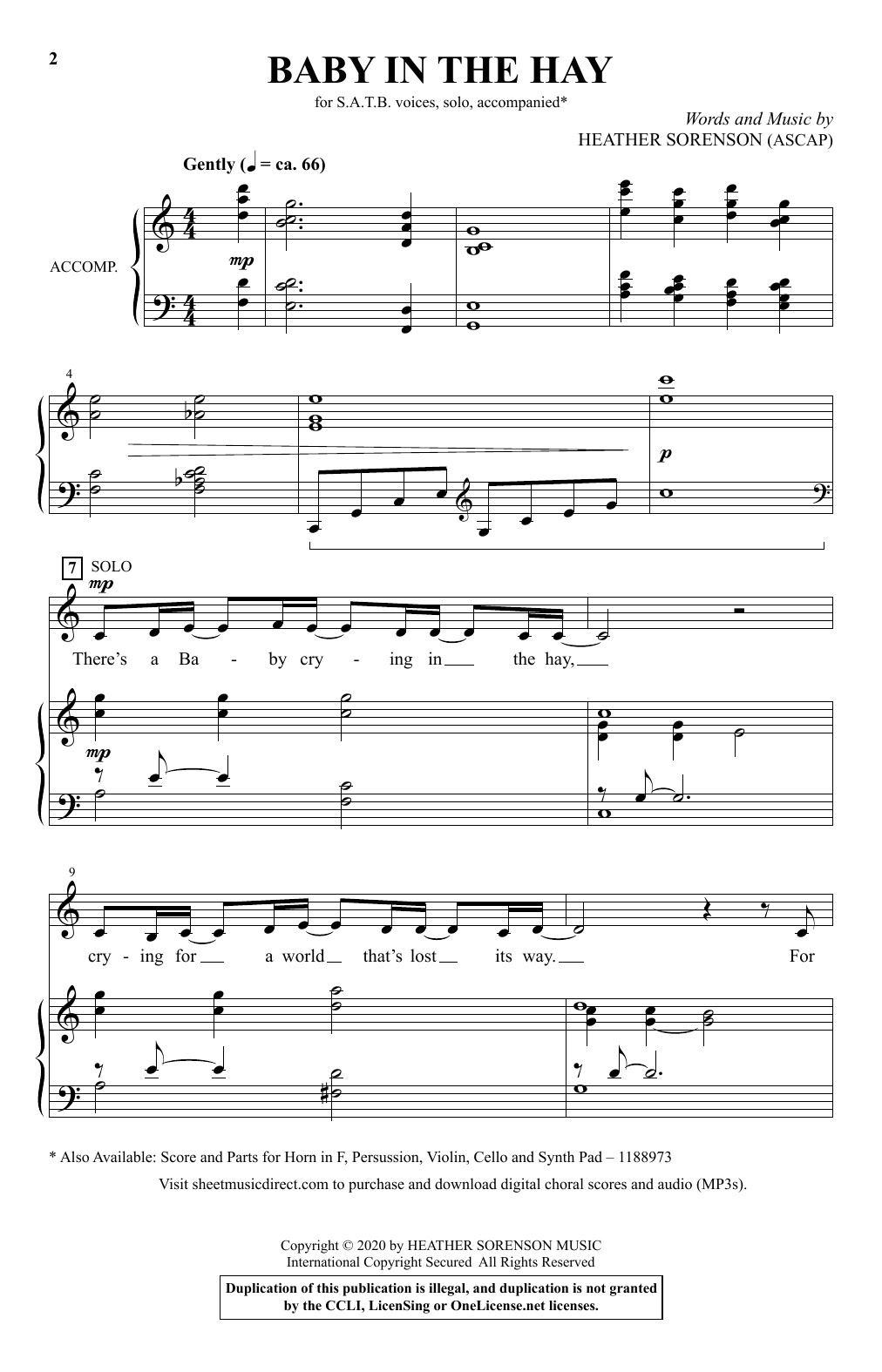 Download Heather Sorenson Baby In The Hay Sheet Music and learn how to play SATB Choir PDF digital score in minutes