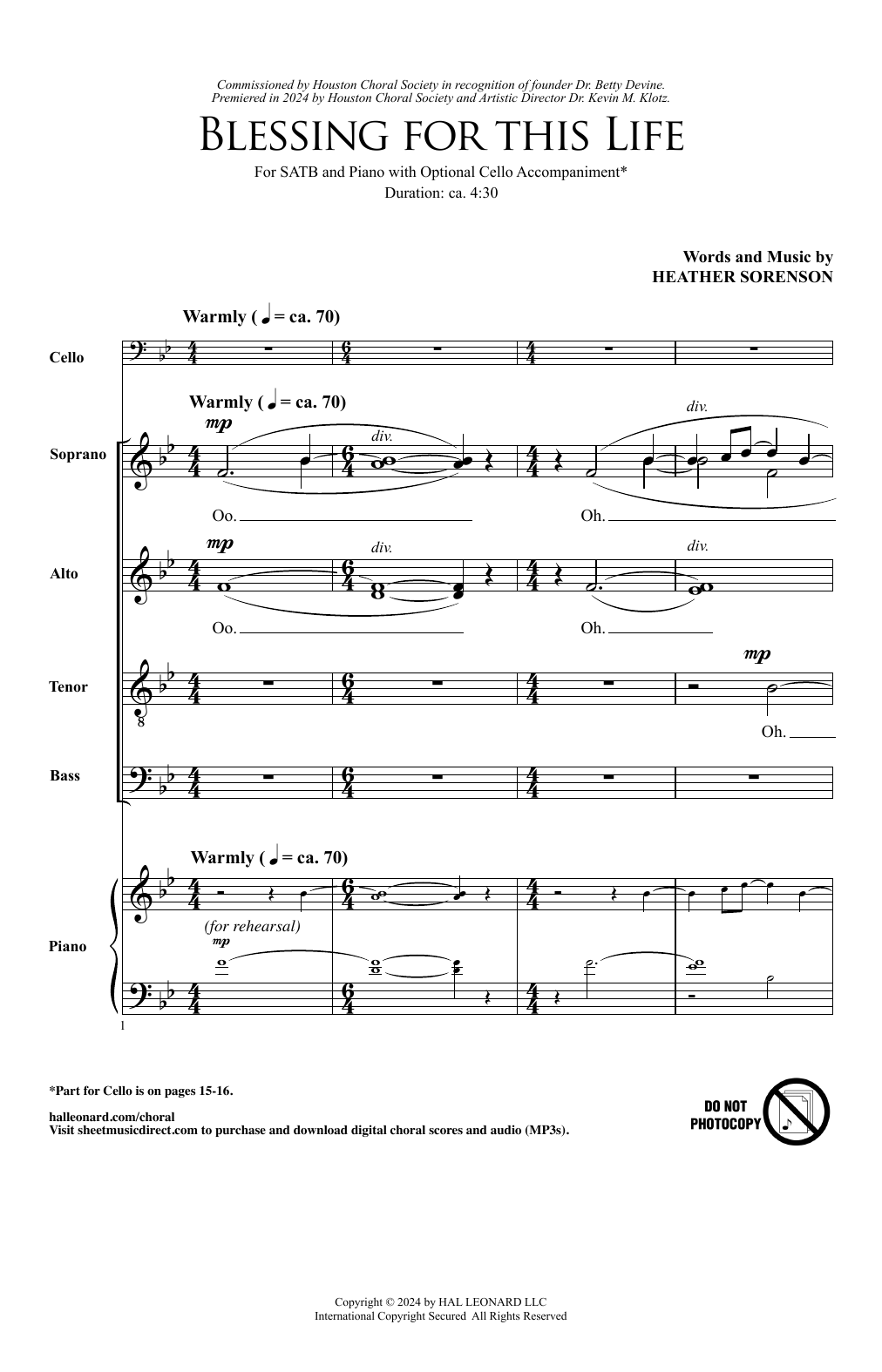 Download Heather Sorenson Blessing For This Life Sheet Music and learn how to play SATB Choir PDF digital score in minutes