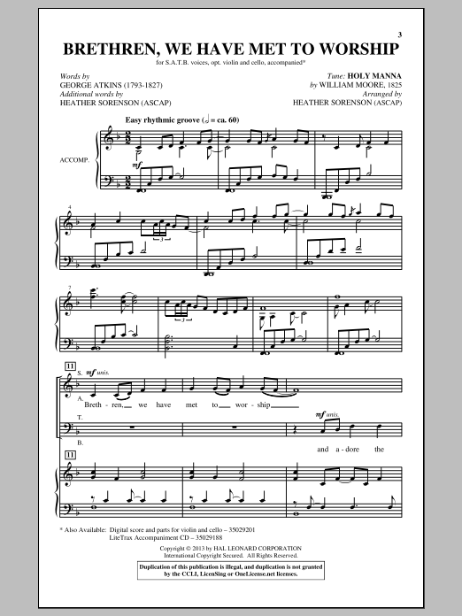 Download Heather Sorenson Brethren We Have Met To Worship Sheet Music and learn how to play Choir Tool Kit PDF digital score in minutes