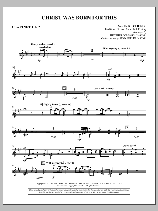 Download Heather Sorenson Christ Was Born For This - Bb Clarinet 1,2 Sheet Music and learn how to play Choir Instrumental Pak PDF digital score in minutes